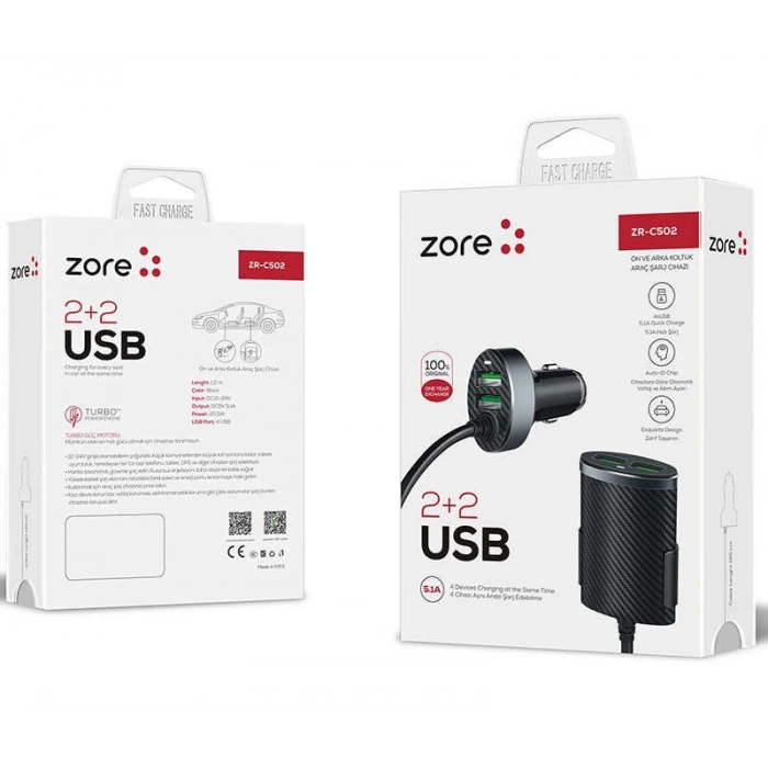 Zore ZR-C502 2+2 Araç Şarj Seti