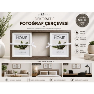 Pionny 3 Fotoğraflı Büyük Boy Çift Sürgülü Dekoratif Ahşap Çerçeve 13x18 cm – Koyu Kahve