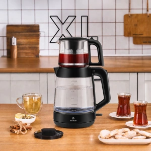 Emsan Glass Tea XL 2 in 1 Cam Çay Makinesi ve Kettle - Space Gray
