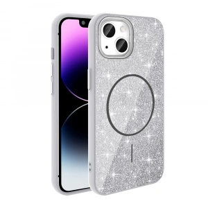 Apple iPhone 11 Kılıf M-safe Şarj Özellikli Parlayan Simli Zore Okso Kapak