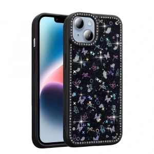 Apple iPhone 13 Kılıf Taşlı ve Simli Tasarım Zore Azra Kapak