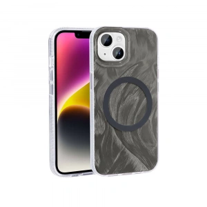 Apple iPhone 14 Kılıf M-safe Şarj Özellikli Fırça Boya Desenli Zore Palet Kapak