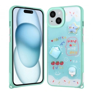 Apple iPhone 14 Kılıf Parlayan Simli Kabartma Figürlü Zore Cevze Kapak