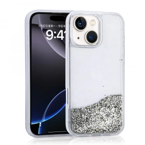 Apple iPhone 14 Kılıf Sıvılı Simli Şeffaf Arka Yüzey Zore Keto Silikon Kapak