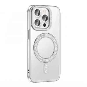 Apple iPhone 14 Pro Max Kılıf Pırlanta Taş Tasarımlı M-safe Şarj Özellikli Zore Karetta Silikon Kapak