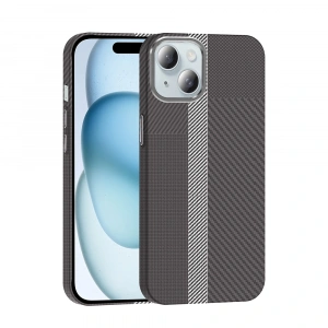Apple iPhone 15 Kılıf M-safe Şarj Özellikli Karbon Fiber Görünümlü Zore Gros Kapak