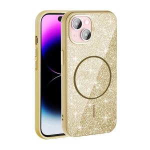 Apple iPhone 15 Kılıf M-safe Şarj Özellikli Parlayan Simli Zore Okso Kapak