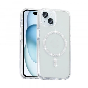 Apple iPhone 15 Plus Kılıf Taşlı Tasarım M-safe Şarj Özellikli Zore Koment Silikon Kapak