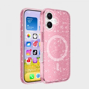 Apple iPhone 16 Plus Kılıf M-safe Şarj Özellikli Parlayan Simli Saydam Renkli Zore Allstar Kapak