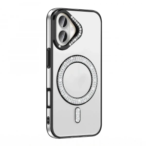 Apple iPhone 16 Plus Kılıf Pırlanta Taş Tasarımlı M-safe Şarj Özellikli Zore Karetta Silikon Kapak