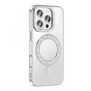 Apple iPhone 16 Pro Kılıf Pırlanta Taş Tasarımlı M-safe Şarj Özellikli Zore Karetta Silikon Kapak