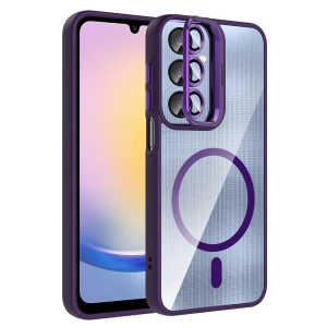 Galaxy A36 Kılıf Standlı ve Kamera Lens Hediyeli M-Safe Şarj Özellikli Zore Etro Kapak