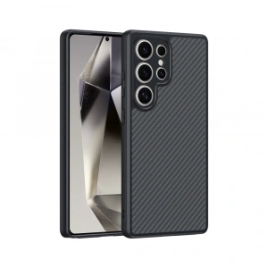 Galaxy S25 Ultra Kılıf M-safe Şarj Özellikli Karbon Fiber Tasarımlı Zore Elnino Kapak