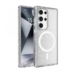 Galaxy S25 Ultra Kılıf M-safe Şarj Özellikli Parlayan Simli Saydam Renkli Zore Allstar Kapak