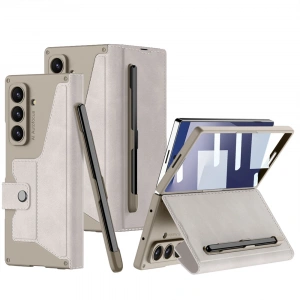 Galaxy Z Fold 7 Kılıf Kamera Korumalı Kadife Tasarımlı Zore Kıpta Kalem Bölmeli Fest Kapak