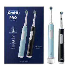 Oral-B Pro 1 Series 1 İkili Paket Siyah ve Mavi Şarjlı Diş Fırçaları