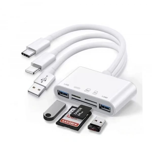 Zore All Round 5in1 Type-C & Lightning & USB Çıkışlı OTG Hafıza Kart Okuyucu