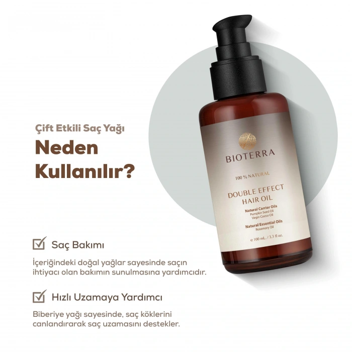 Bioterra Saç Bakım Yağı Double Effect Hair Treatment Oil 100 ml - Saç Köklerini Besleyici Ve Onarıcı Etki