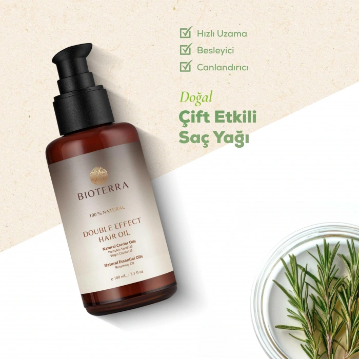 Bioterra Saç Bakım Yağı Double Effect Hair Treatment Oil 100 ml - Saç Köklerini Besleyici Ve Onarıcı Etki