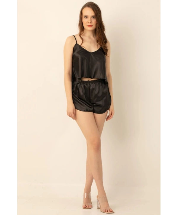 Desire Saten Şort Takım - Siyah