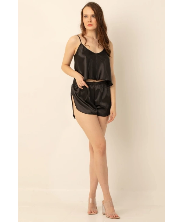 Desire Saten Şort Takım - Siyah