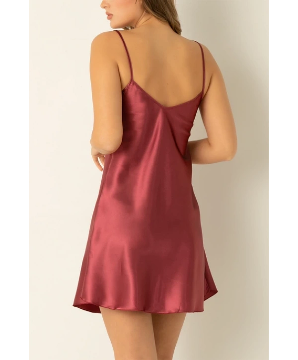 Flame Saten Gecelik - Bordo