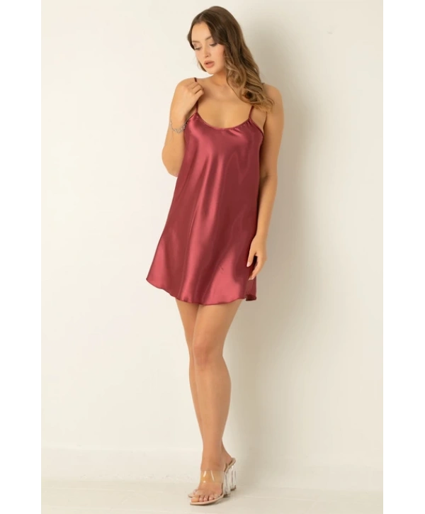 Flame Saten Gecelik - Bordo