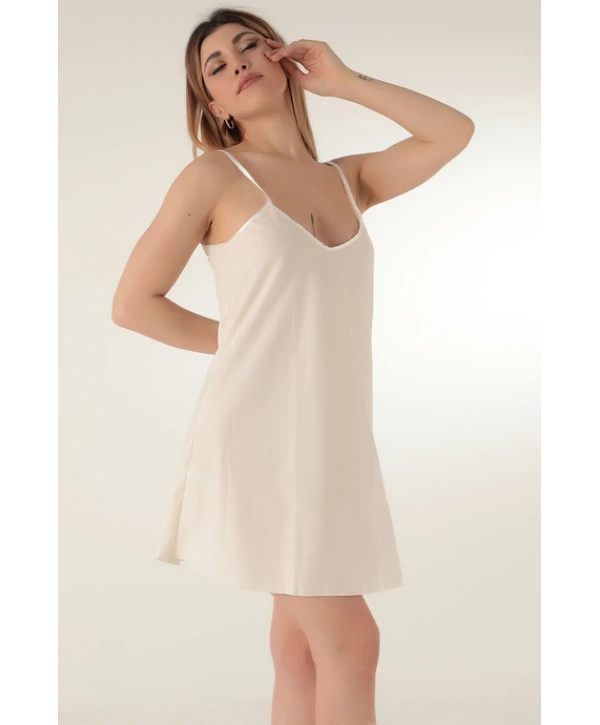 Flame Saten Gecelik - Ekru