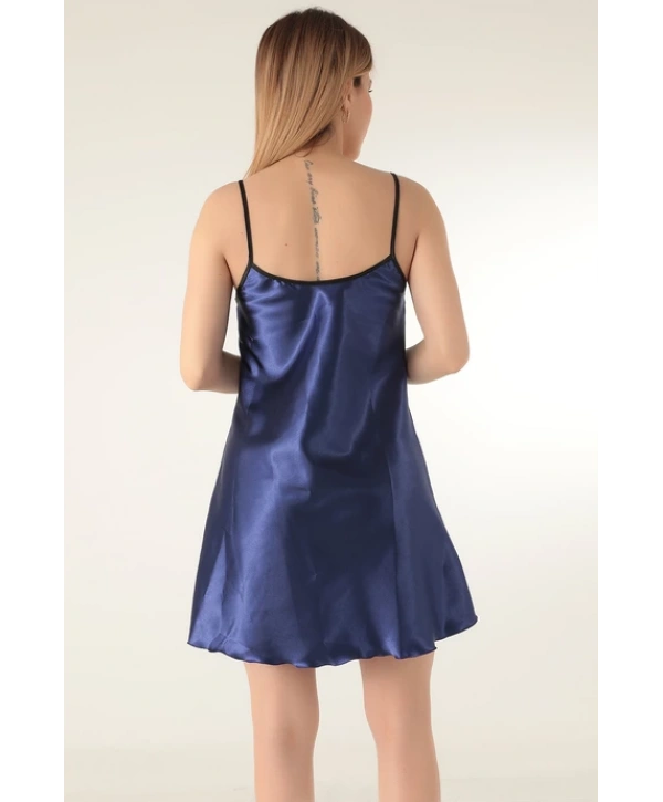Flame Saten Gecelik - Mavi
