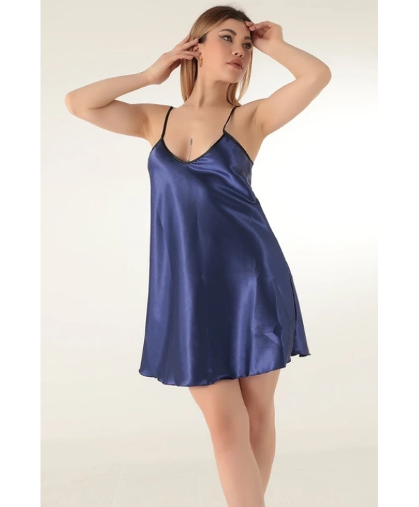 Flame Saten Gecelik - Mavi