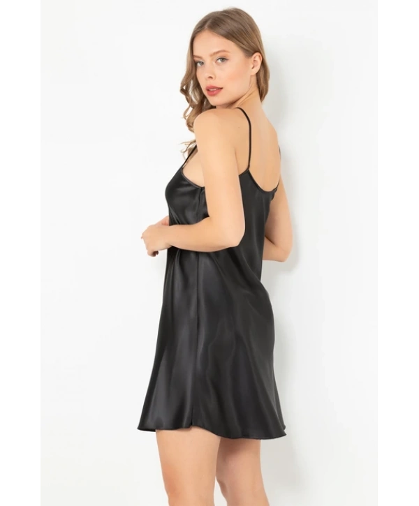 Flame Saten Gecelik - Siyah