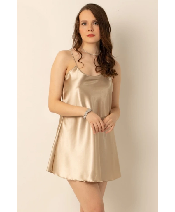 Flame Saten Gecelik - Taş