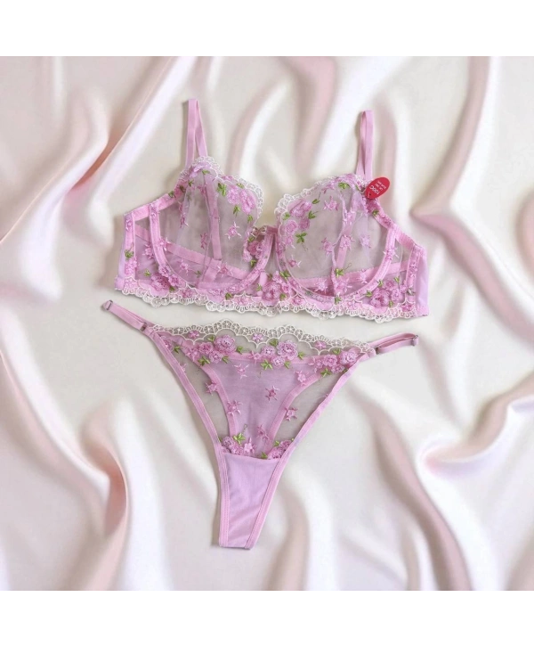 Flower Bralet Takım -Pembe (Büyük Beden)