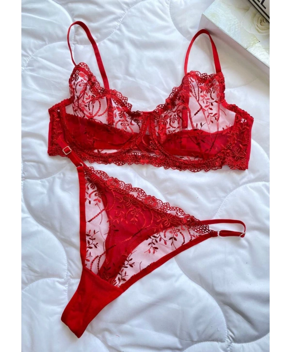 Garden Bralet Takım - Kırmızı (Büyük Beden)