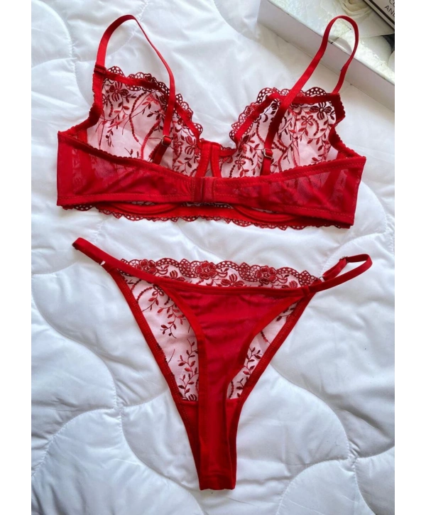 Garden Bralet Takım - Kırmızı (Büyük Beden)