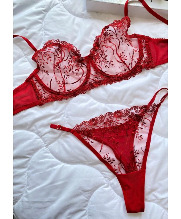 Garden Bralet Takım - Kırmızı (Büyük Beden)