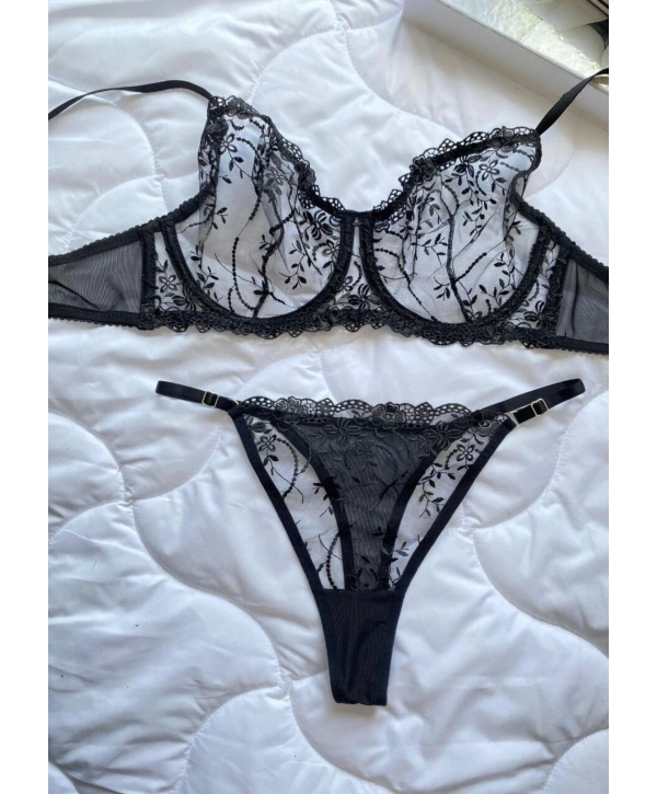 Garden Bralet Takım - Siyah (Büyük Beden)