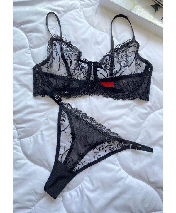 Garden Bralet Takım - Siyah (Büyük Beden)