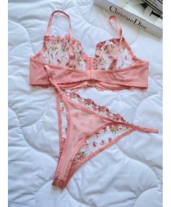 Golden Bralet Takım - Pembe (Büyük Beden)