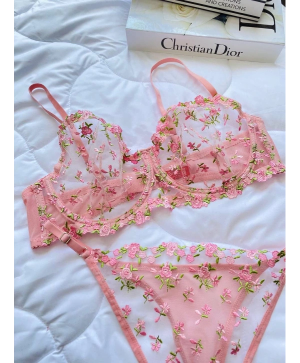 Golden Bralet Takım - Pembe (Büyük Beden)