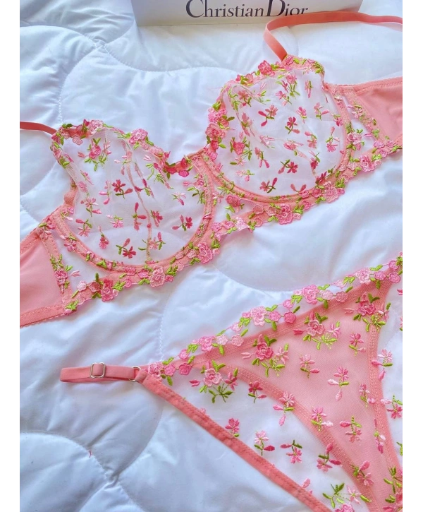 Golden Bralet Takım - Pembe (Büyük Beden)