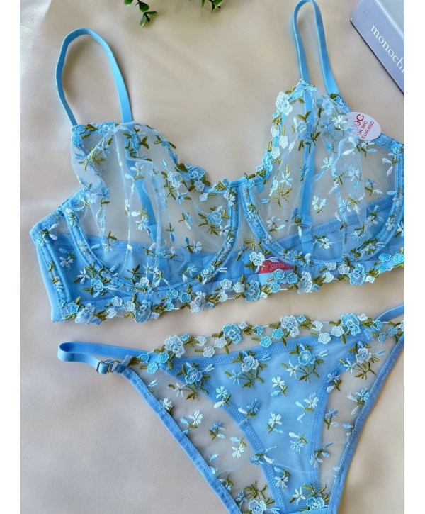 Golden Bralet Takım - Mavi (Büyük Beden)