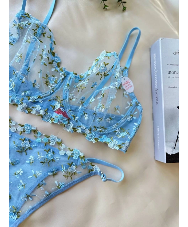 Golden Bralet Takım - Mavi (Büyük Beden)