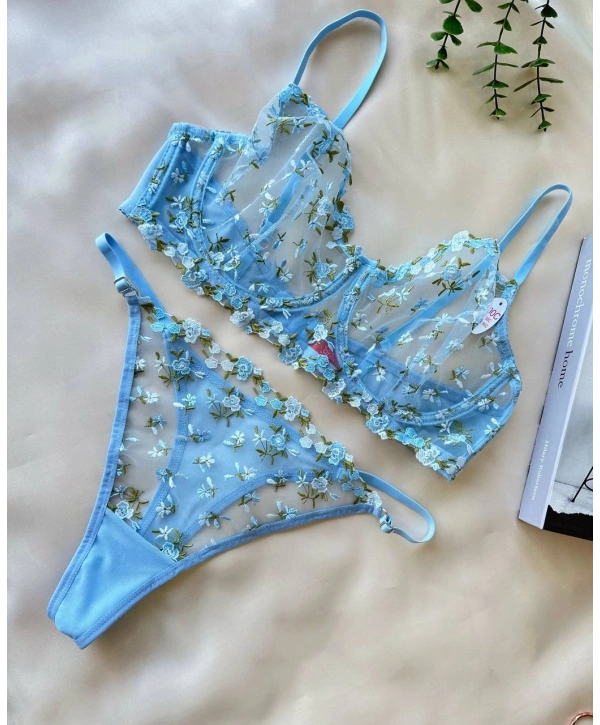 Golden Bralet Takım - Mavi (Büyük Beden)