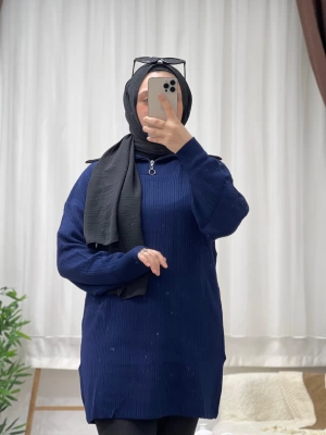 Fermuar Detaylı Triko Kazak - Lacivert