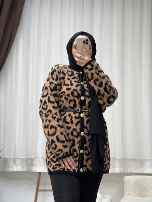 Leopar Desenli Uzun Hırka Yeni