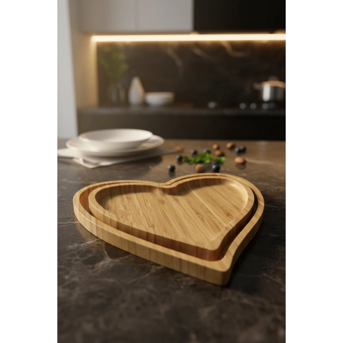 MyBru Bambu Kalpli Sunum Tabağı  Sunum Tepsisi 2li Set