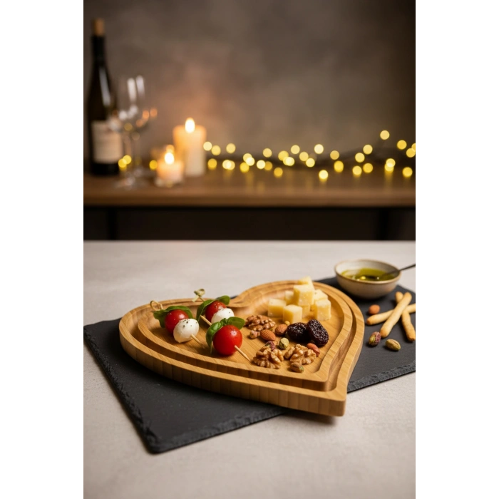 MyBru Bambu Kalpli Sunum Tabağı  Sunum Tepsisi 2li Set