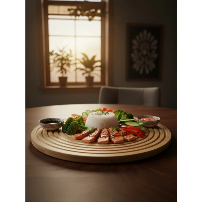 MyBru Bambu Yuvarlak Şeritli Sunum Tabağı Servis Tabağı 28 Cm