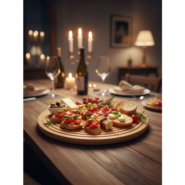 MyBru Bambu Yuvarlak Şeritli Sunum Tabağı Servis Tabağı 28 Cm